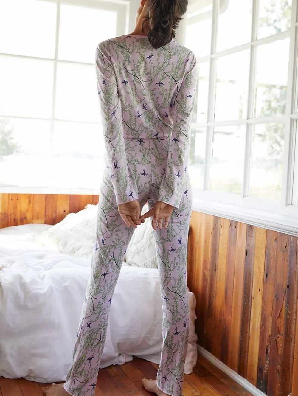 Anthropologie Floral Pajama Lilac Bird Print Lounge Set - Picture 9 of 9